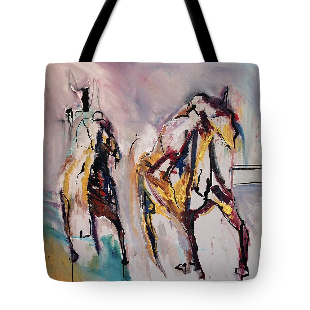 Kentucky Horse Racing Tote Bag featuring the painting Race Perseverance by John Gholson