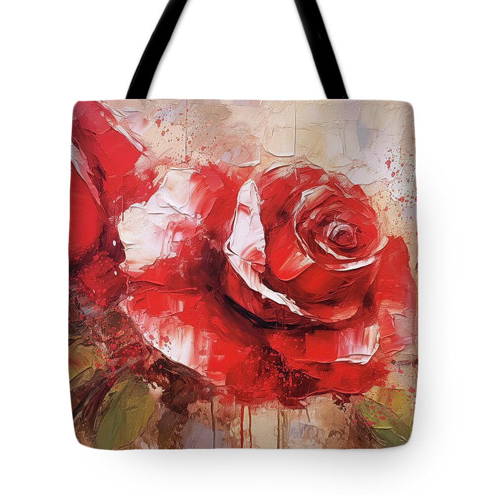 Red Roses Tote Bag featuring the painting Radiant Red Roses by Tina LeCour