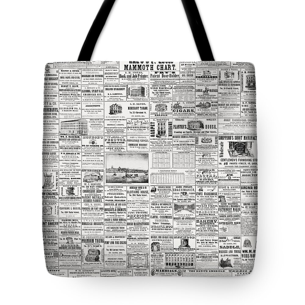 Vintage Tote Bag featuring the mixed media Rae's St. Louis Mammoth Chart - 1849 by Juergen Weiss