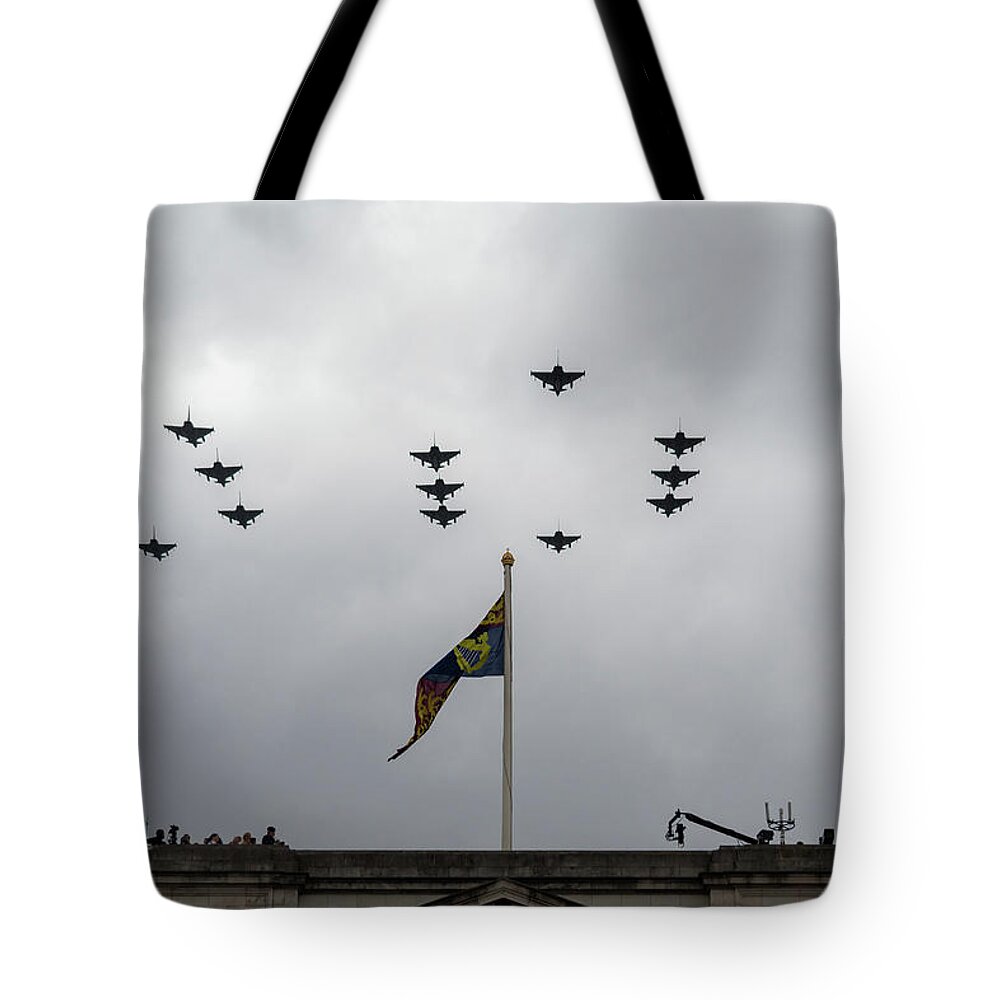 Raf Tote Bag featuring the photograph RAF 100 fly pass by Andrew Lalchan