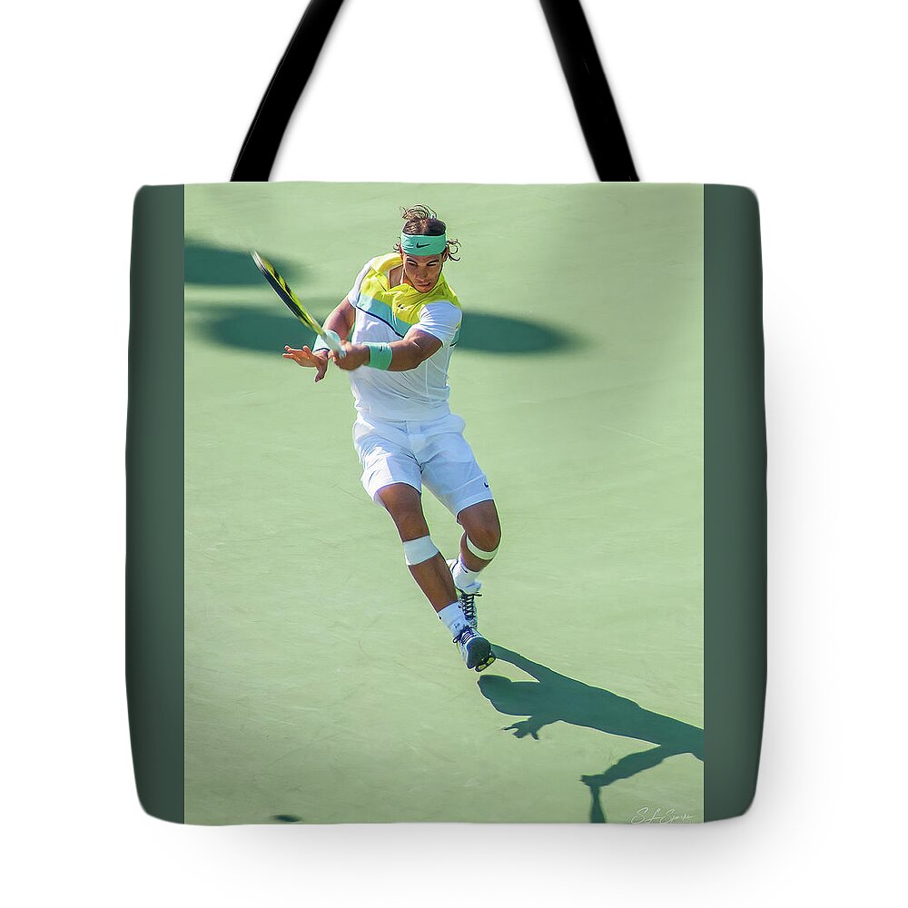 Rafael Nadal Tote Bag featuring the photograph Rafael Nadal Shadow Play by Steven Sparks
