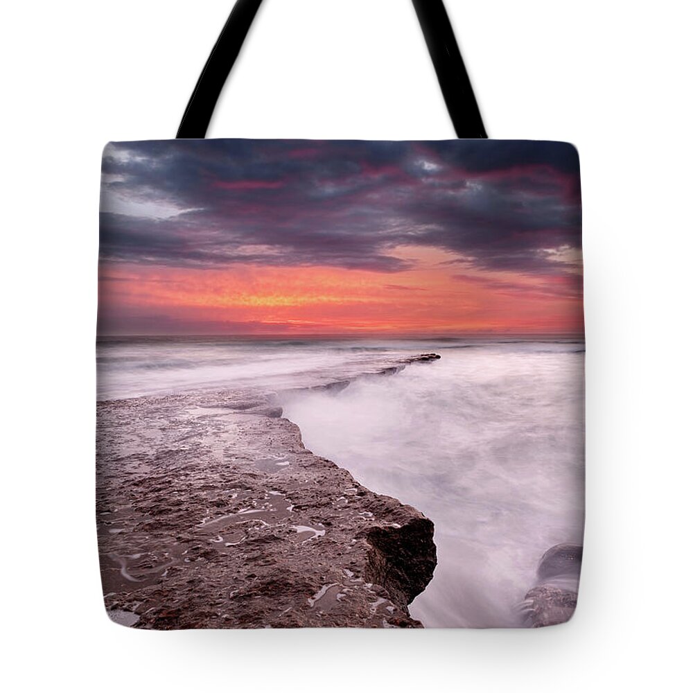 Sunset Tote Bag featuring the photograph Raging waters by Jorge Maia