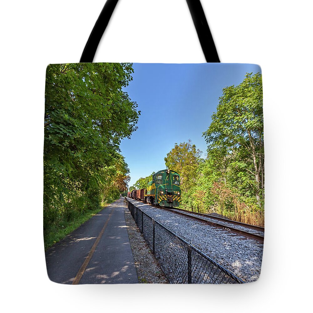 Appalachian Tote Bag featuring the photograph Rail bike trail by Chris Spencer