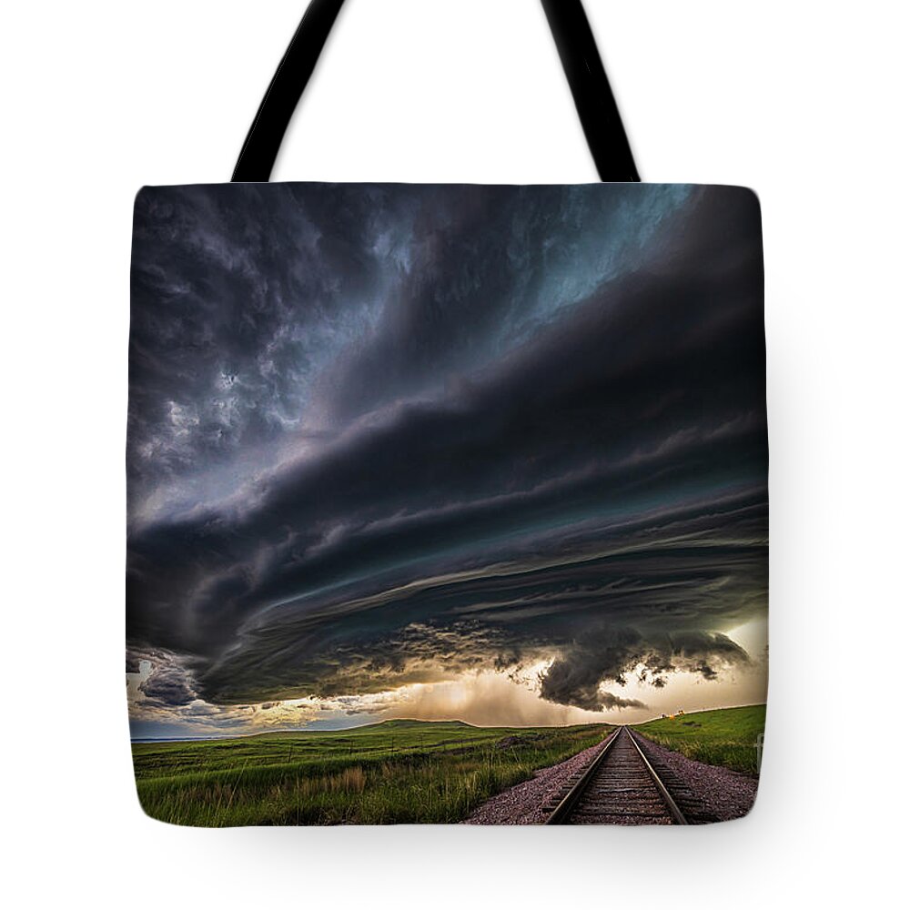 America Tote Bag featuring the photograph Railroad to tornado by Inge Johnsson