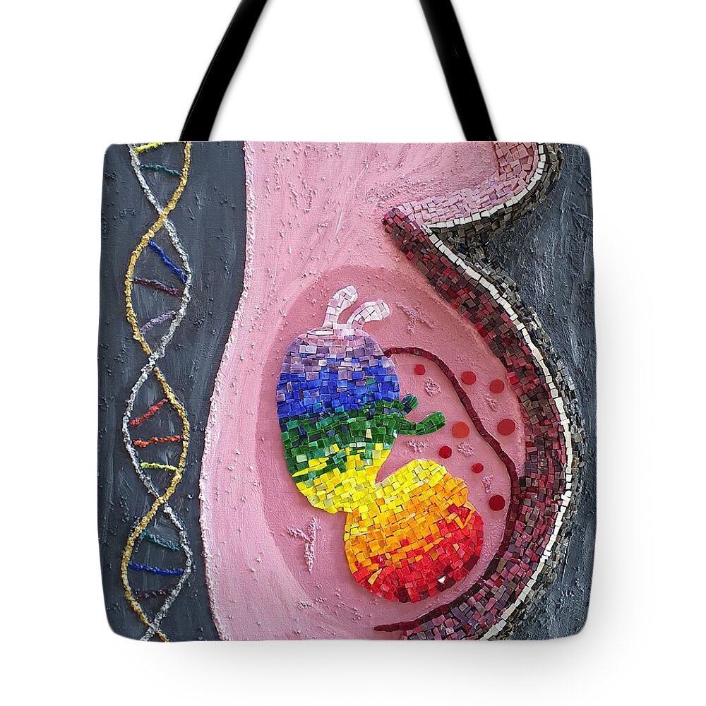 Baby Tote Bag featuring the mixed media Rainbow Baby Mosaic by Adriana Zoon