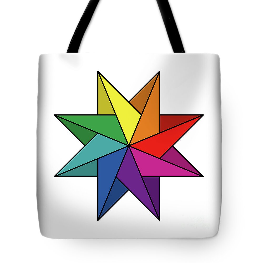Rainbow colored and pinwheel shaped eight-pointed star Tote Bag