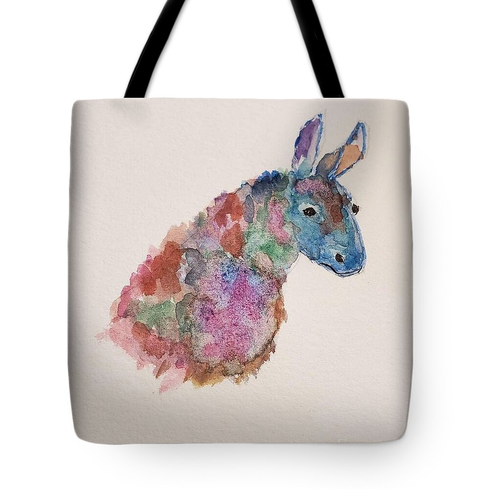  Tote Bag featuring the painting Rainbow Donkey by Margaret Welsh Willowsilk