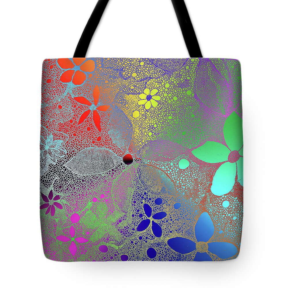 Rainbow Tote Bag featuring the mixed media Rainbow Flowers In Lace by Melinda Firestone-White