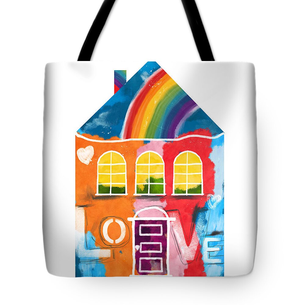 House Tote Bag featuring the mixed media Rainbow House- Art by Linda Woods by Linda Woods