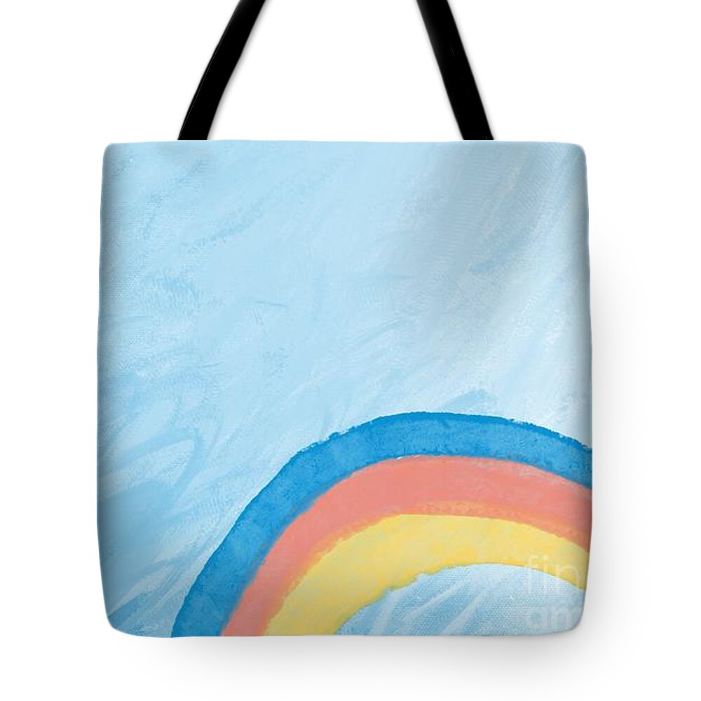 Abstract Tote Bag featuring the digital art Rainbow In The Sky - Modern Colorful Abstract Digital Art by Sambel Pedes