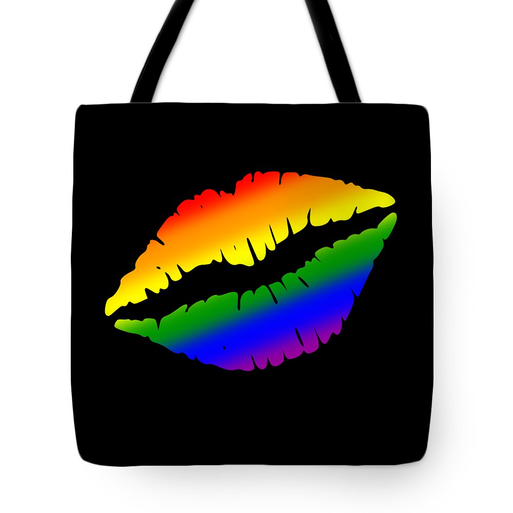 Funny Tote Bag featuring the digital art Rainbow Kissy Lips by Flippin Sweet Gear