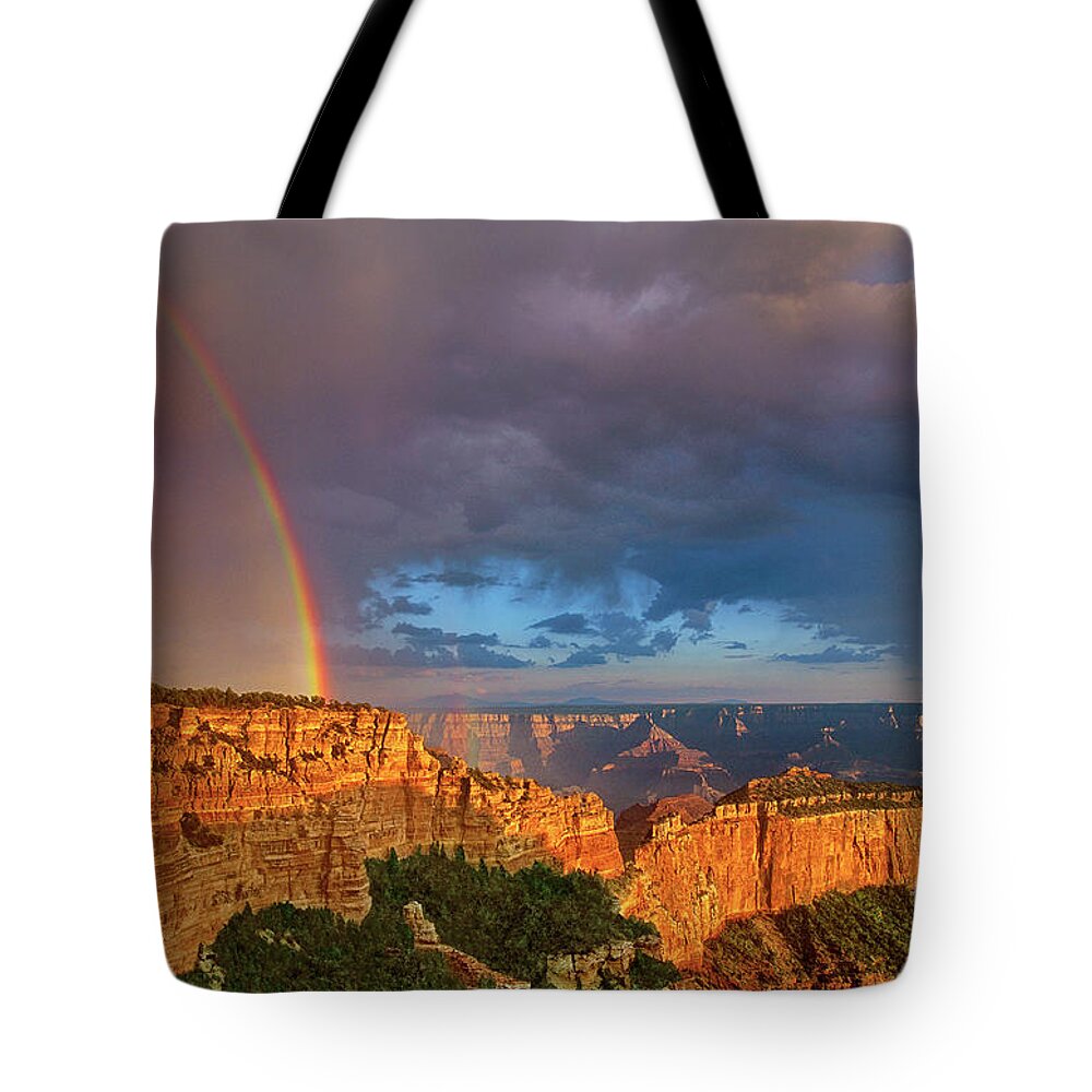 Dave Welling Tote Bag featuring the photograph Rainbow Over Cape Royal North Rim Grand Canyon National Park by Dave Welling