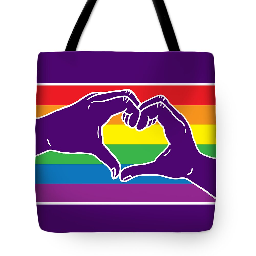 Pride Tote Bag featuring the digital art Rainbow Pride Heart Hands by Laura Ostrowski
