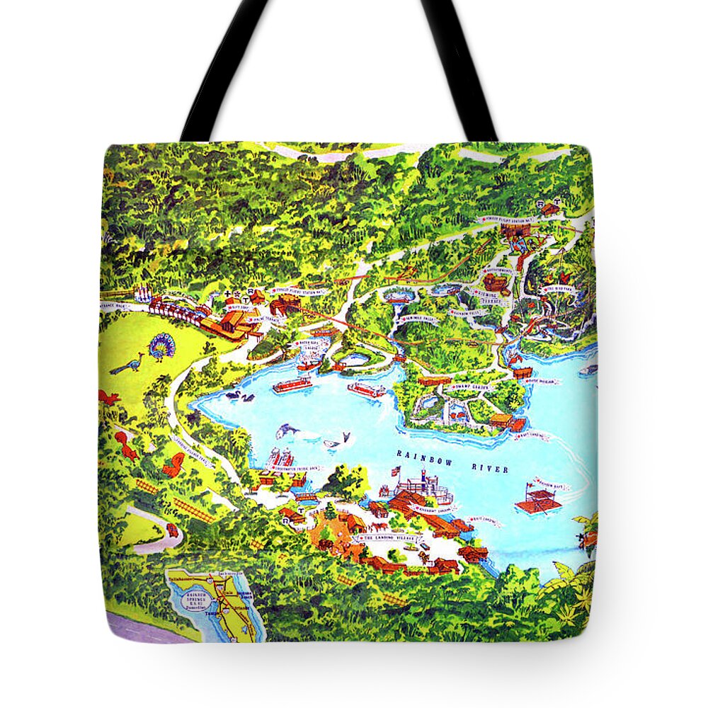 Rainbow Springs Theme Park Tote Bag featuring the photograph Rainbow Springs map circa 1968 by David Lee Thompson