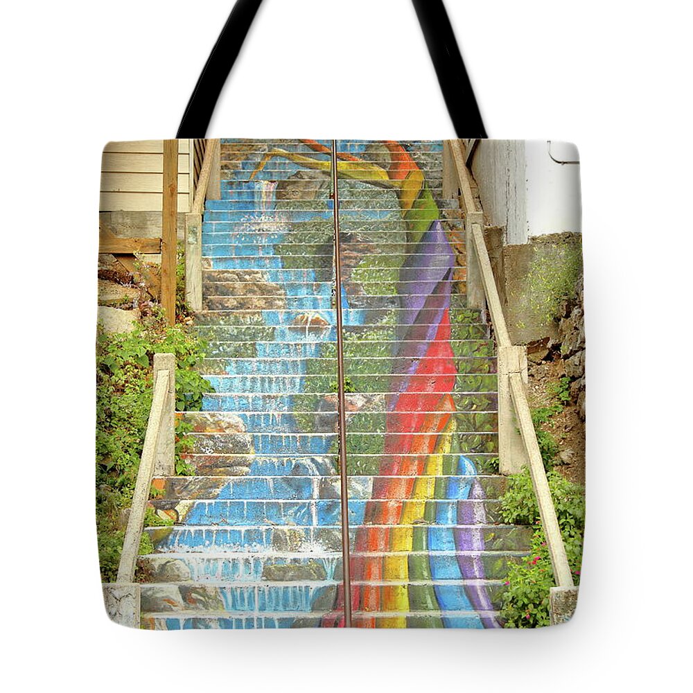 Stairway Tote Bag featuring the photograph Rainbow Stairs by Lens Art Photography By Larry Trager