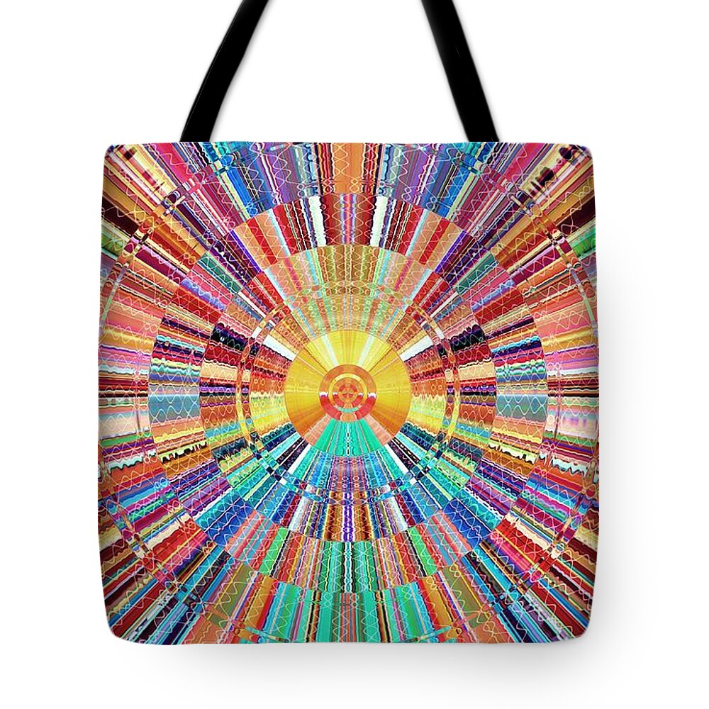 Spectrum Tote Bag featuring the digital art Rainbow Sun Radial by David Manlove