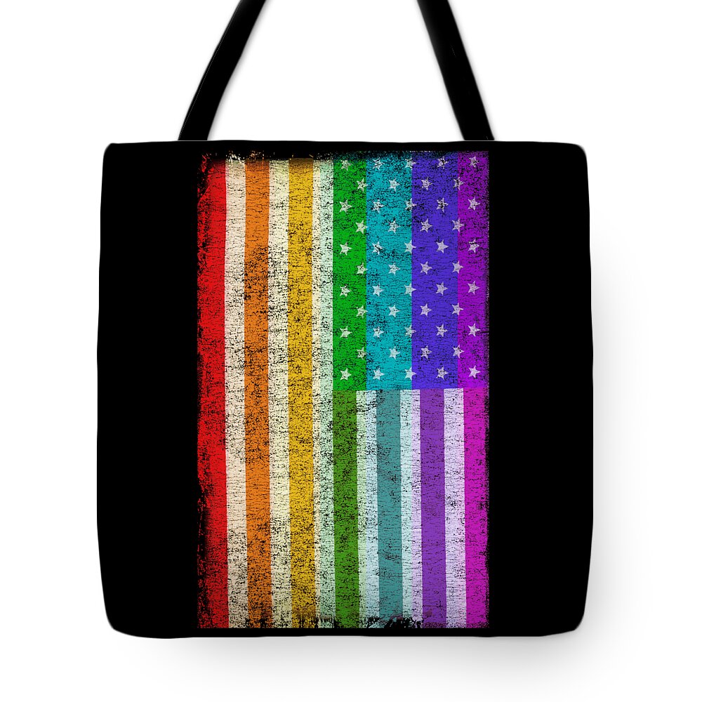 Funny Tote Bag featuring the digital art Rainbow Us Flag by Flippin Sweet Gear