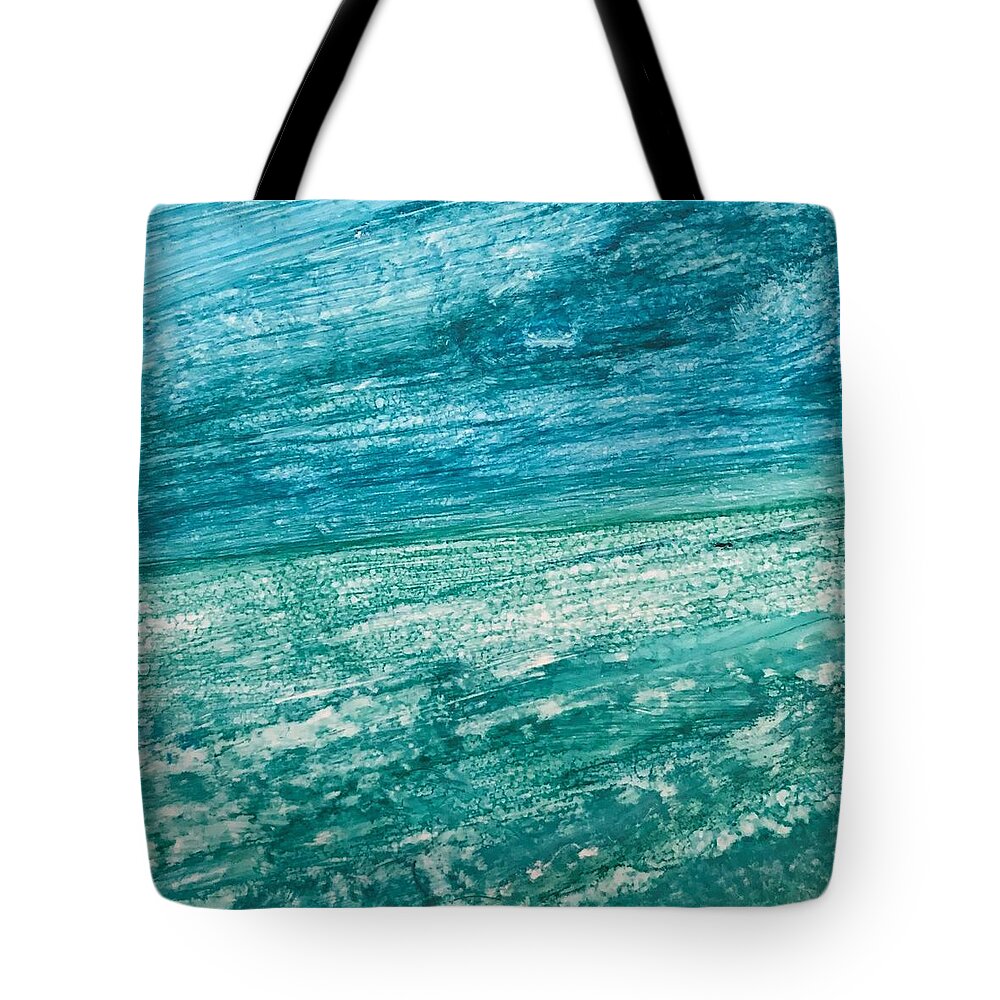 Abstract Ocean With Rain Tote Bag featuring the painting Raining on the Ocean by Rachelle Stracke