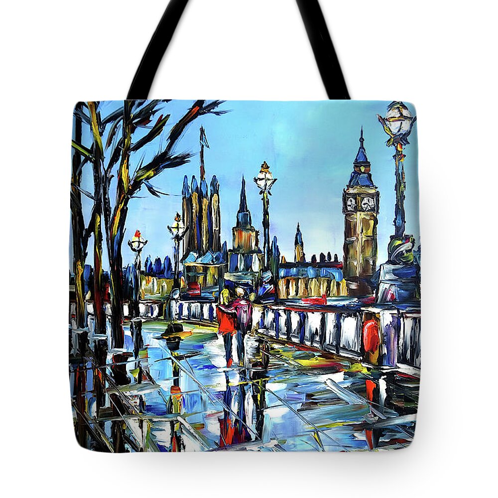 London In Autumn Tote Bag featuring the painting Rainy Autumn Day In London by Mirek Kuzniar