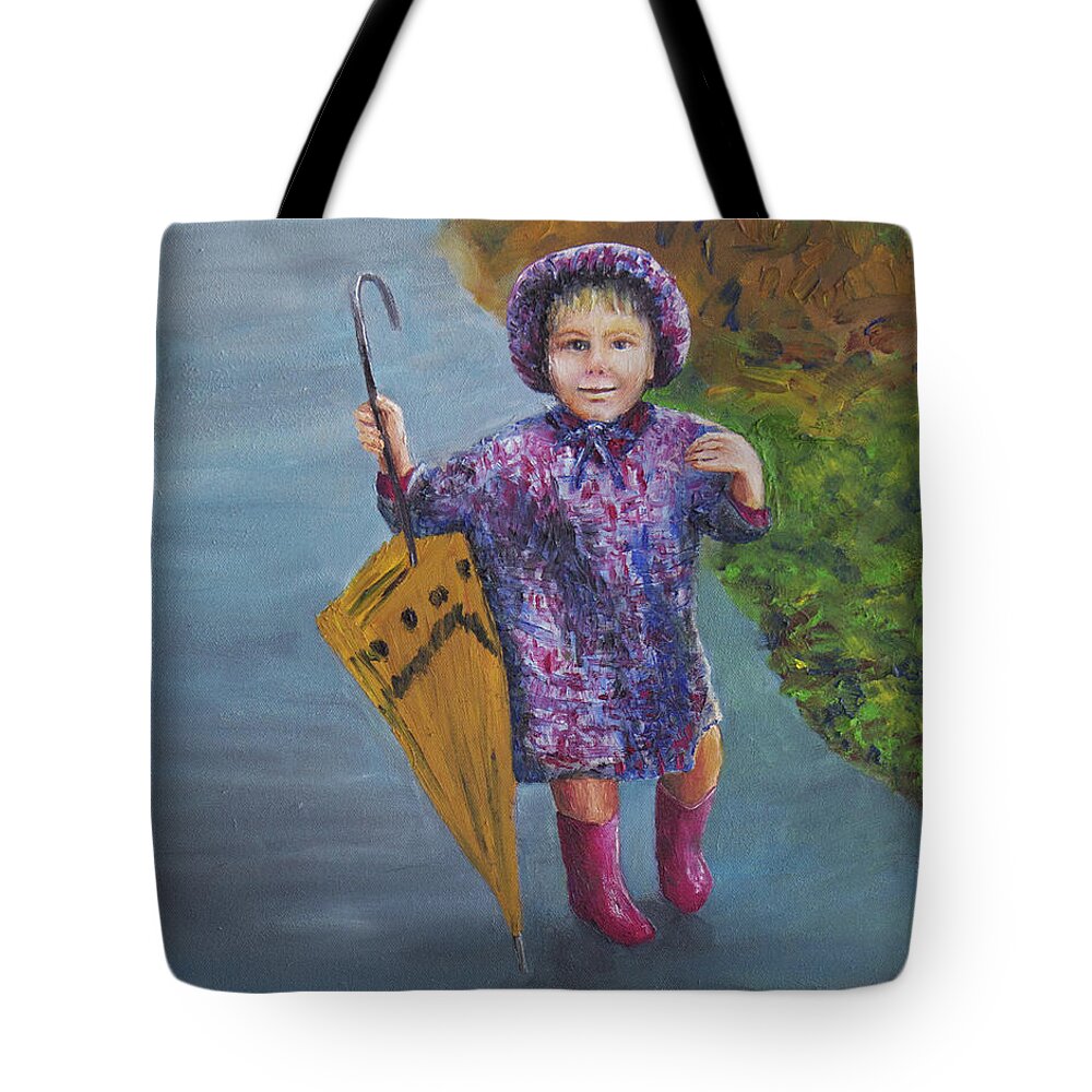 Blue Tote Bag featuring the painting Rainy Day by Evelyn Snyder