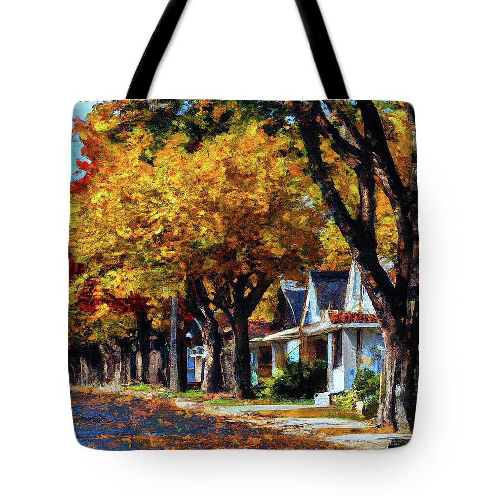 Row Of Houses Tote Bag featuring the digital art Rainy October Day by Alison Frank