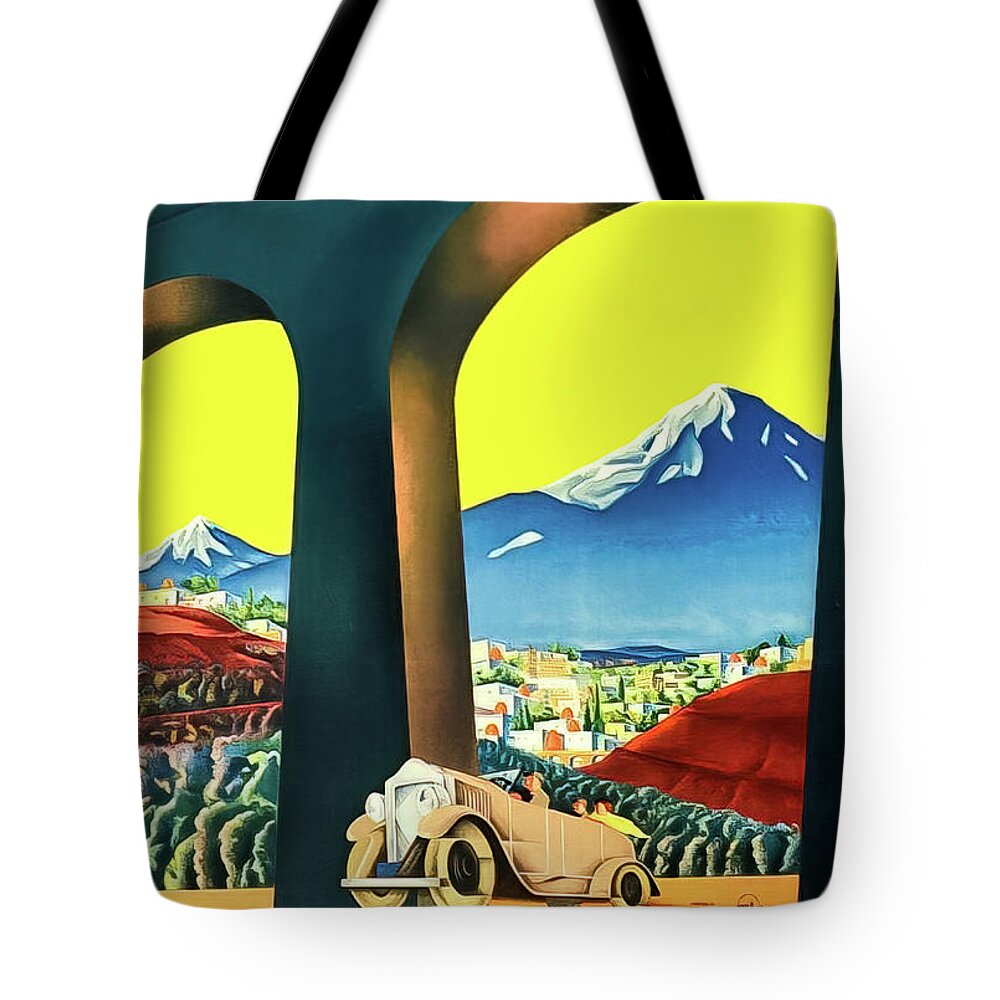 1934 Tote Bag featuring the drawing Rare Soviet Armenia Travel Poster 1934 by M G Whittingham