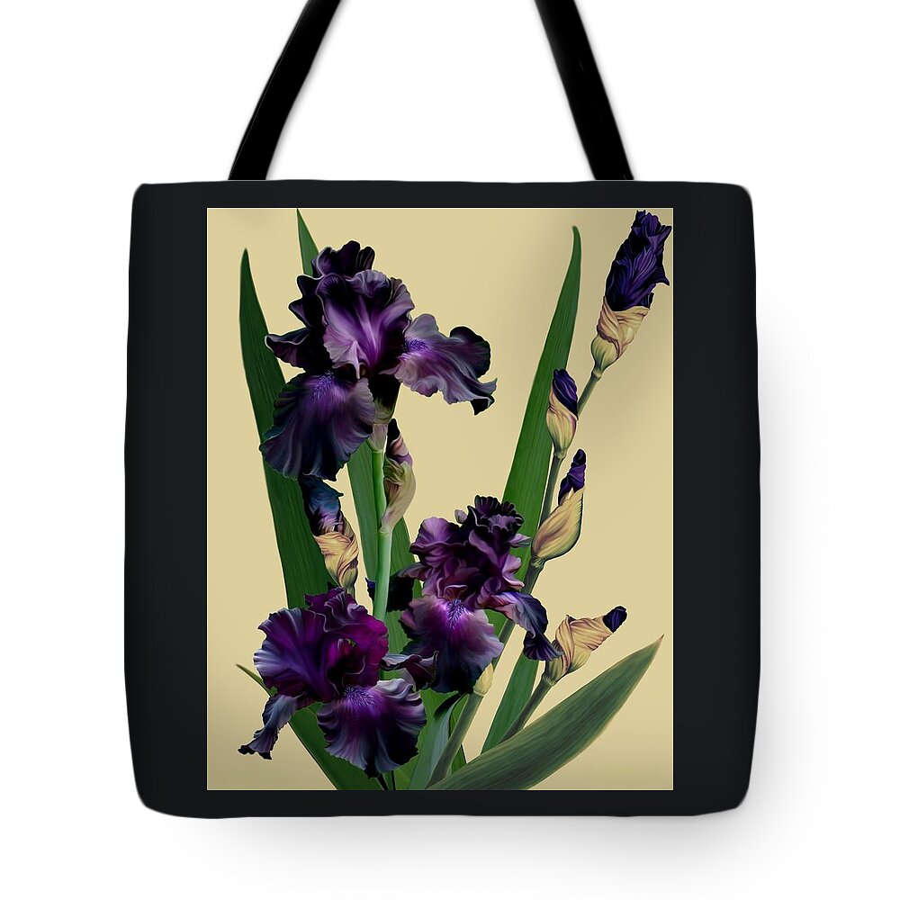 Nearly Black Iris Tote Bag featuring the mixed media Raven Girl Iris by Anthony Seeker