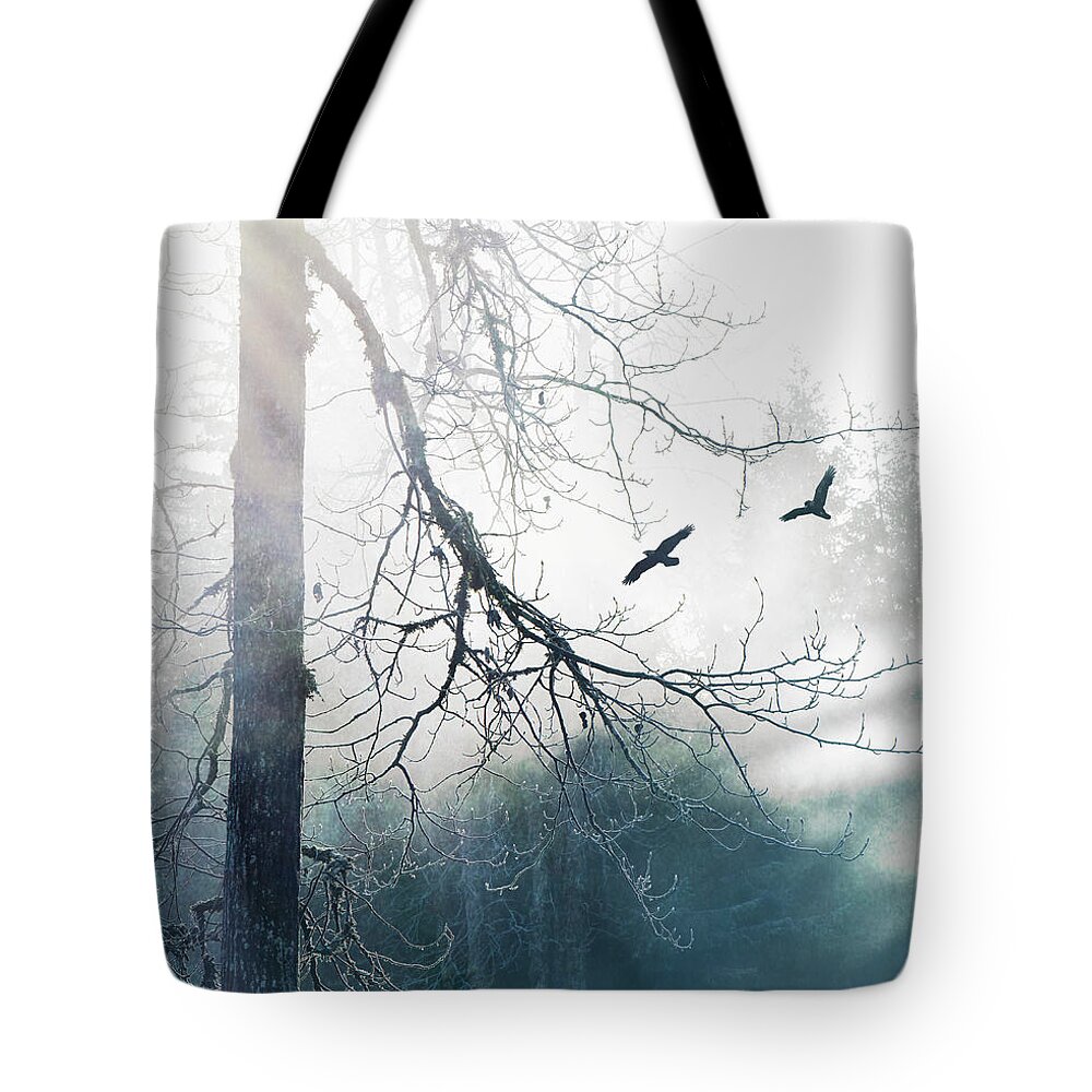 Bare Tote Bag featuring the photograph Ravens in the mist by Michele Cornelius