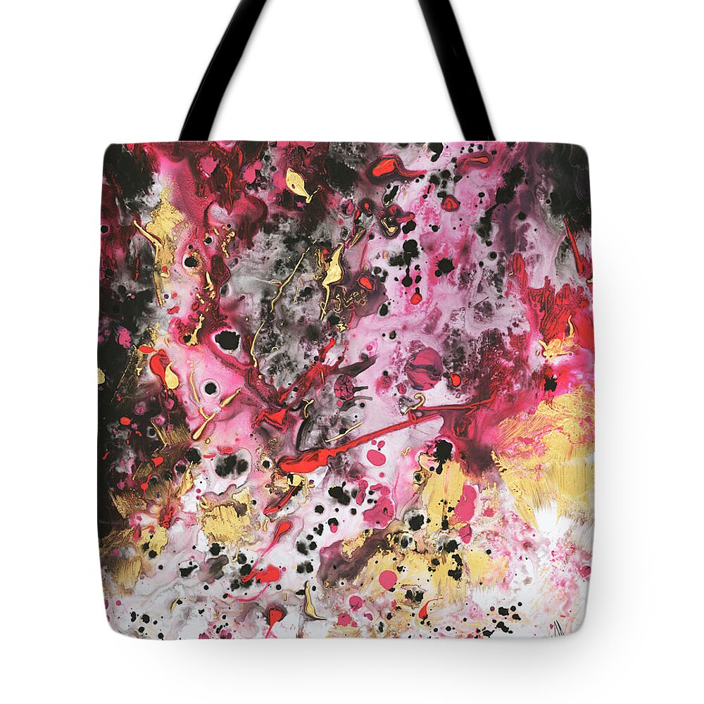 Raw Tote Bag featuring the painting Raw Abstract Original Painting Liquid Art Pour Pink Gold Black Art Megan Duncanson by Megan Aroon