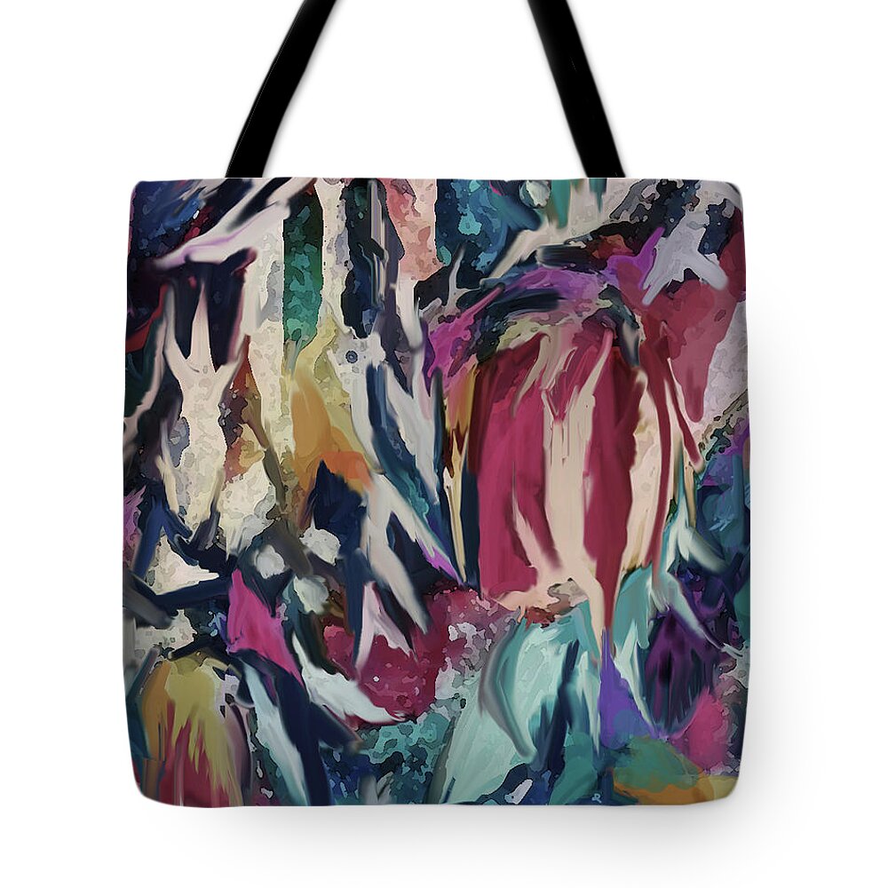 Colorful Digital Art Tote Bag featuring the digital art Razamataz by Jean Batzell Fitzgerald