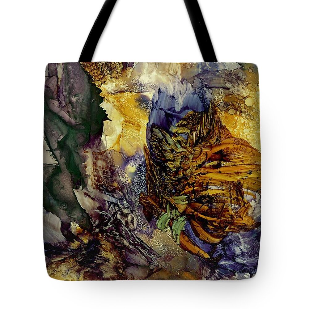 Flow Tote Bag featuring the painting Re-emergence by Angela Marinari