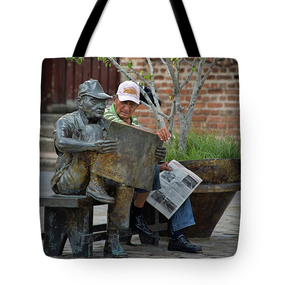 Cuba Tote Bag featuring the photograph Reading with my Twin by M Kathleen Warren
