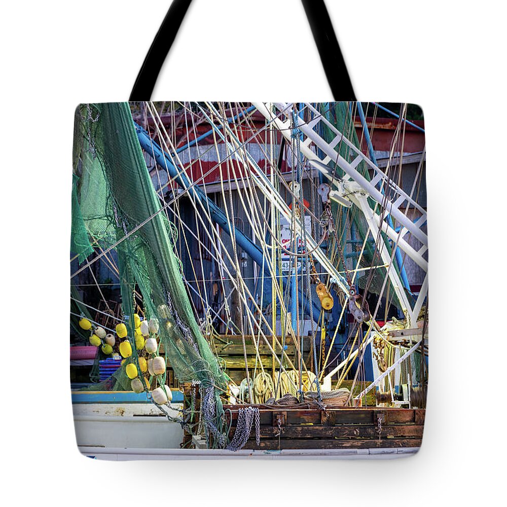 Shem Creek Tote Bag featuring the photograph Ready for the Catch by Douglas Wielfaert