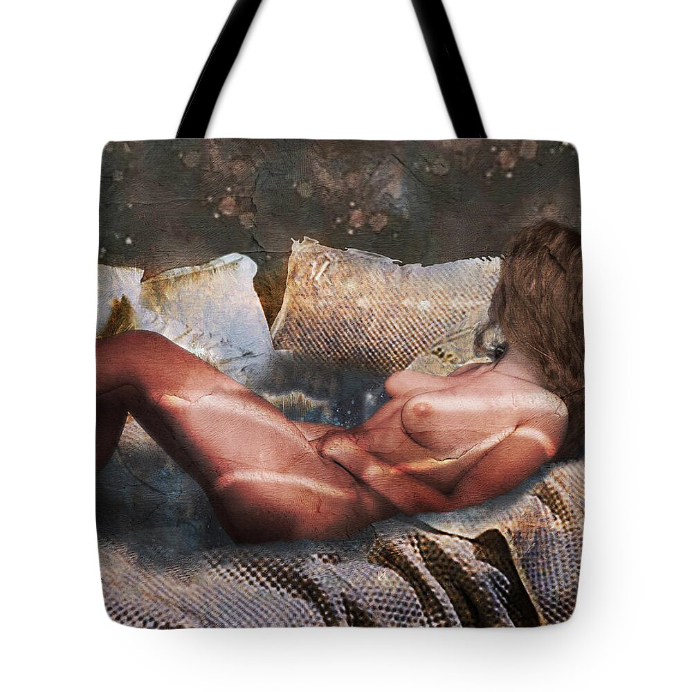 Figure Tote Bag featuring the digital art Reclining Figure by David Hardesty