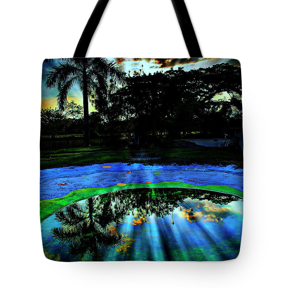 2054 Tote Bag featuring the photograph Recreational Park Sunset Reflection by Al Bourassa