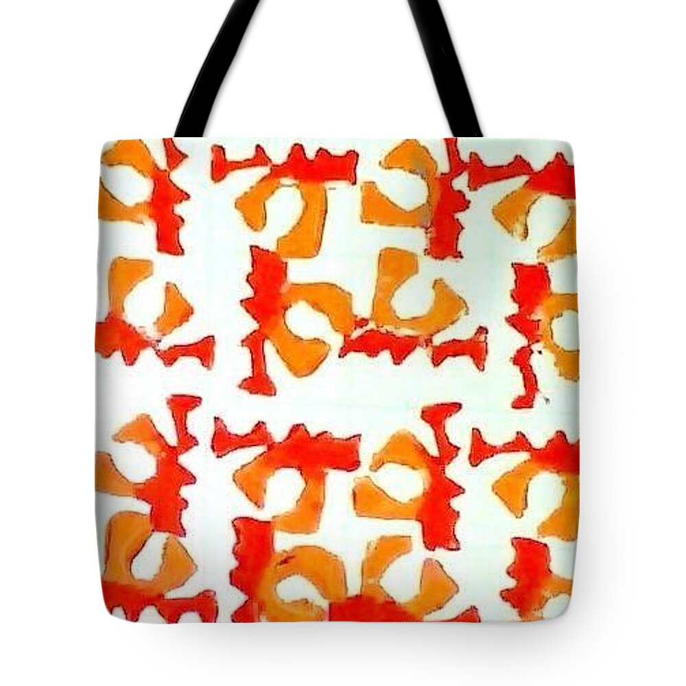 Block Design Tote Bag featuring the painting Red and Gold Notecards by Suzanne Berthier
