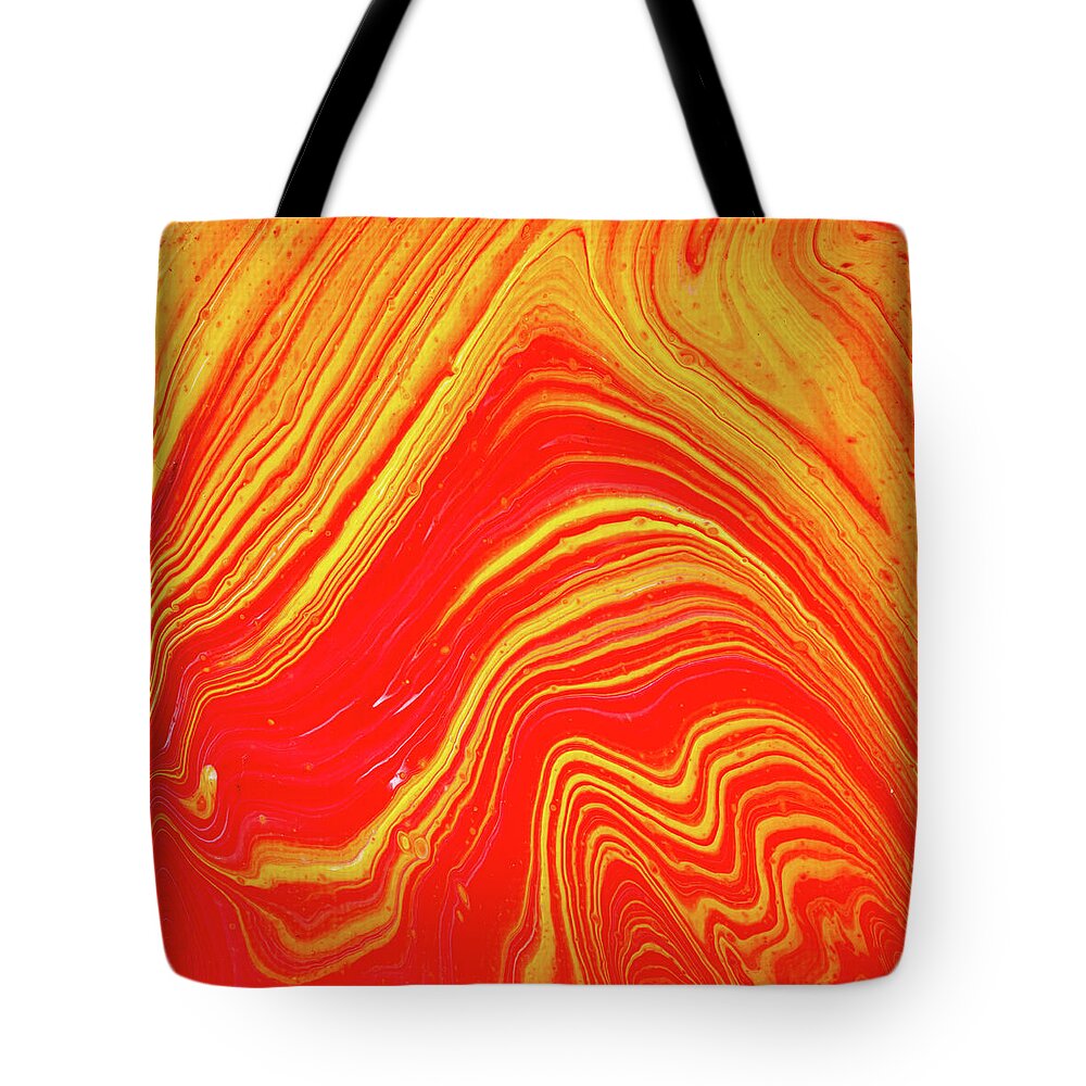 Abstract Tote Bag featuring the painting Red and Orange Abstract Acrylic Fluid Art 01 by Matthias Hauser