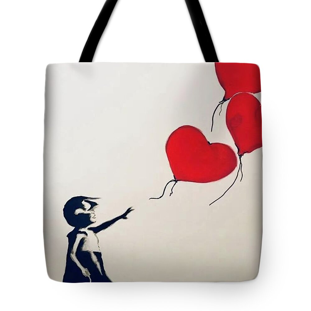  Tote Bag featuring the mixed media Red Balloons by Angie ONeal