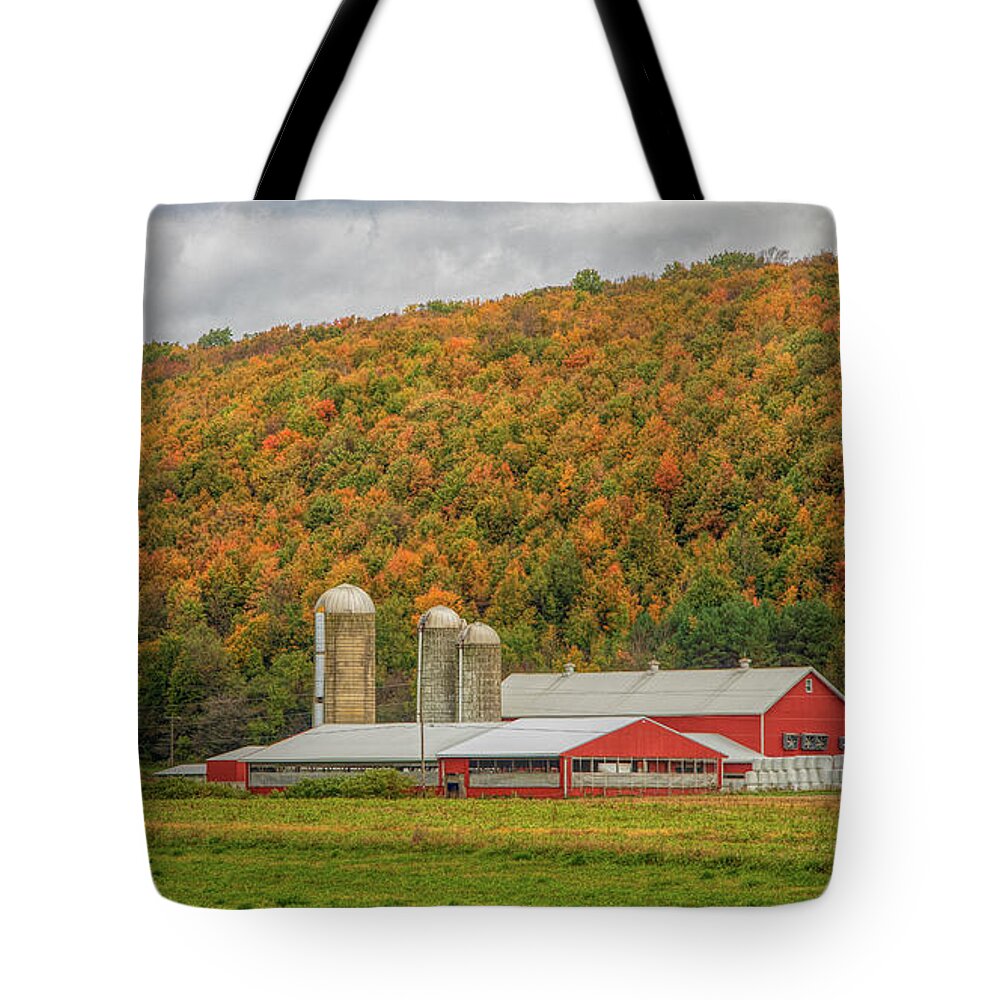 Barn Tote Bag featuring the photograph Red Barns in Autumn by Rod Best