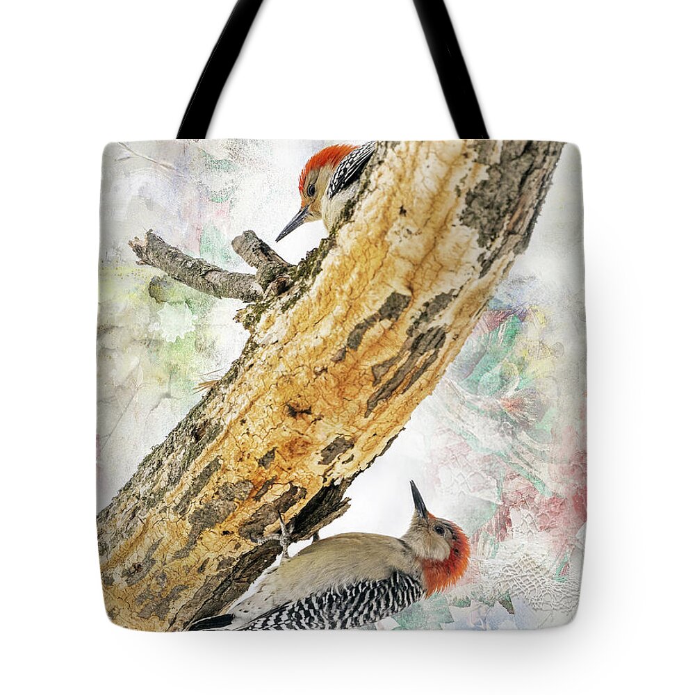 Red Bellied Woodpeckers Tote Bag featuring the photograph Red bellied Woodpecker Mates by Sandra Rust