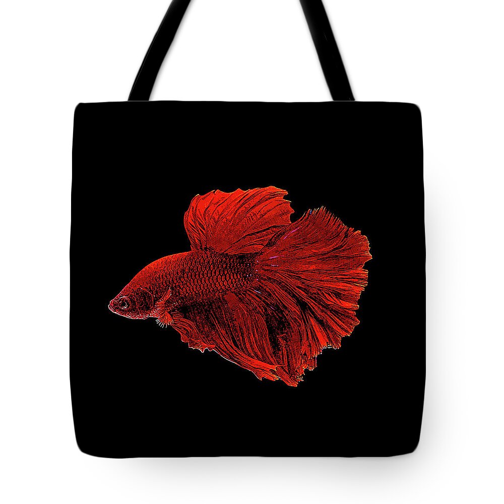 Red Tote Bag featuring the painting Red Betta Splendens - Siamese Fighting Fish by Custom Pet Portrait Art Studio