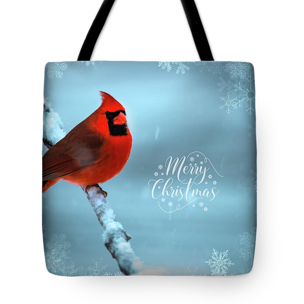 Bird Tote Bag featuring the photograph Red Bird Christmas by Cathy Kovarik
