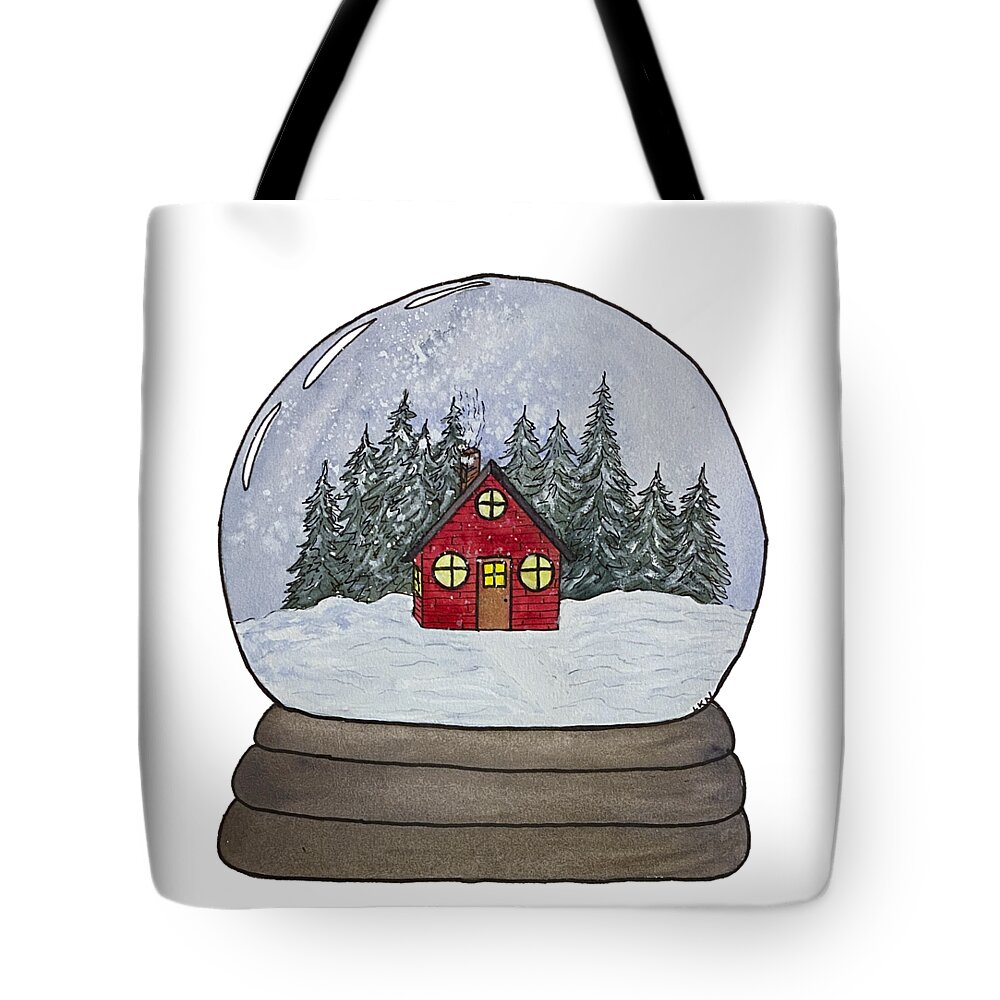 Cabin Tote Bag featuring the mixed media Red Cabin Snow Globe by Lisa Neuman