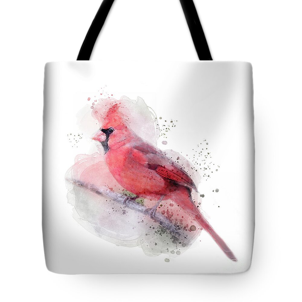 Red Cardinal Tote Bag featuring the digital art Red Cardinal Watercolor by Jayne Carney
