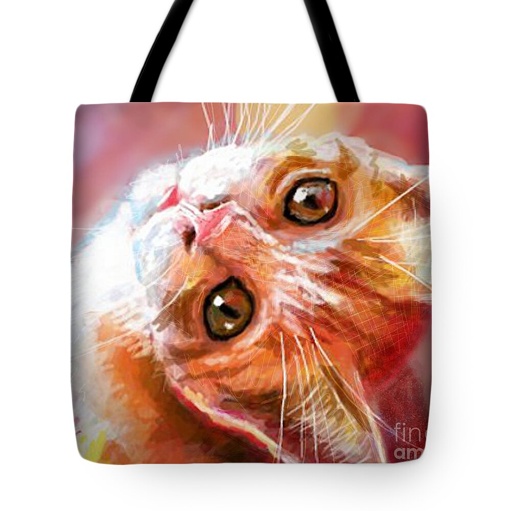 Stayhome Tote Bag featuring the painting Red Cat Love by Angie Braun