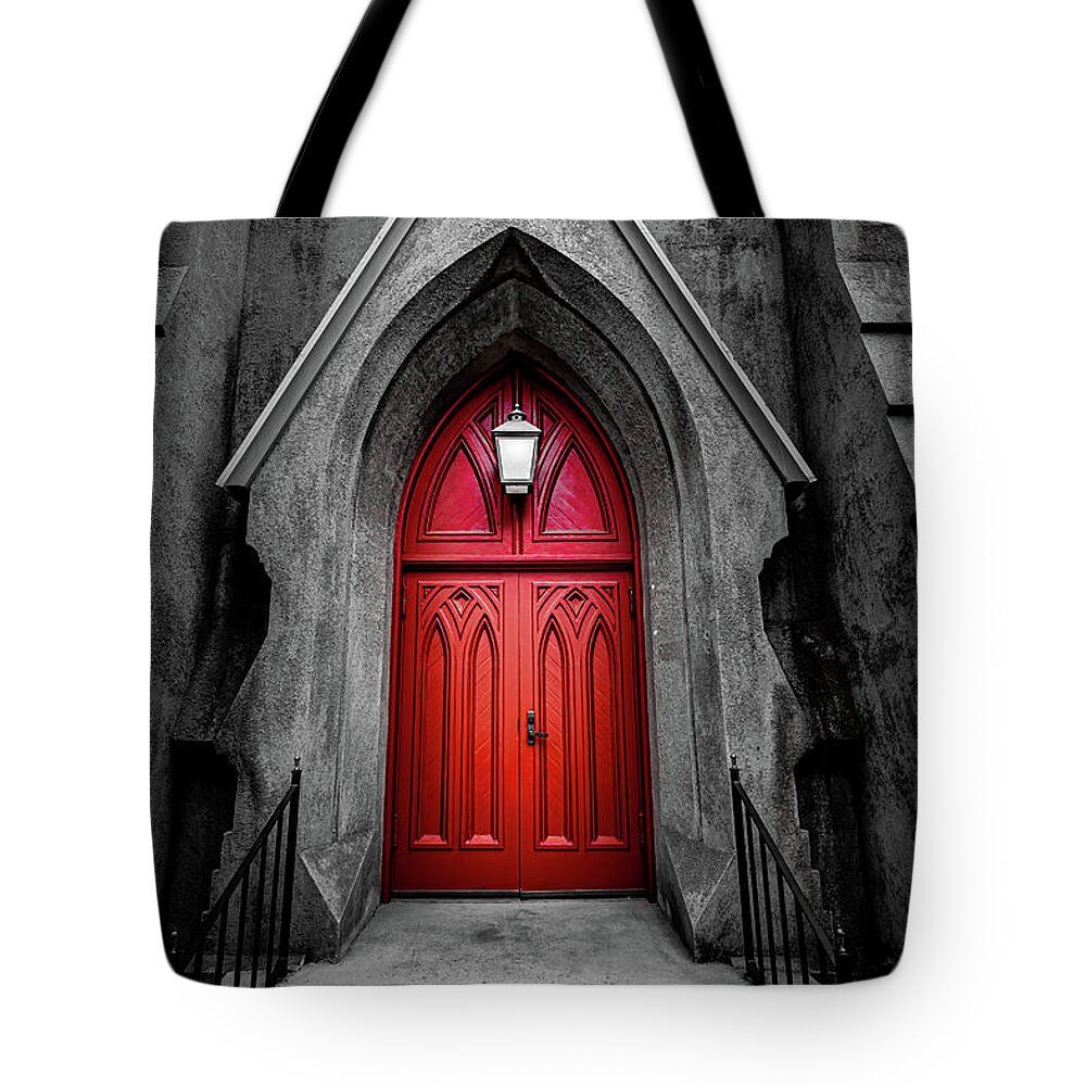 Savannah Tote Bag featuring the photograph Red Church Door by Kenny Thomas