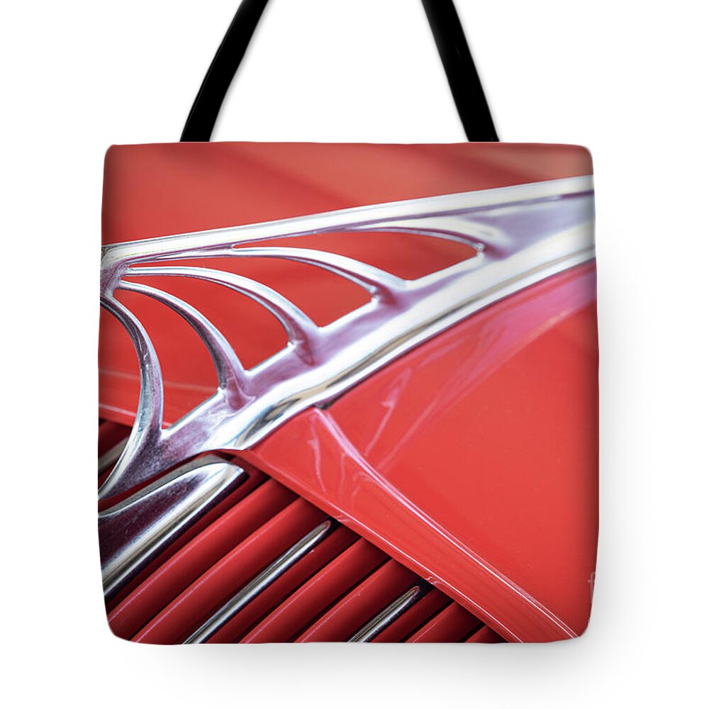 Automotive Tote Bag featuring the photograph Red Desoto Airflow by Dennis Hedberg