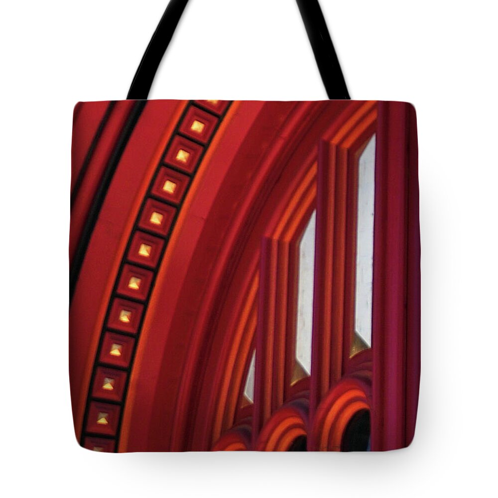 Red Tote Bag featuring the photograph Red Door Abstract by Kimberly Blom-Roemer