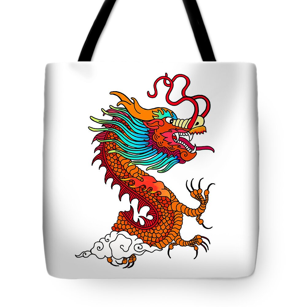 Red Dragon Tote Bag featuring the mixed media Red Dragon Head by Anthony Seeker