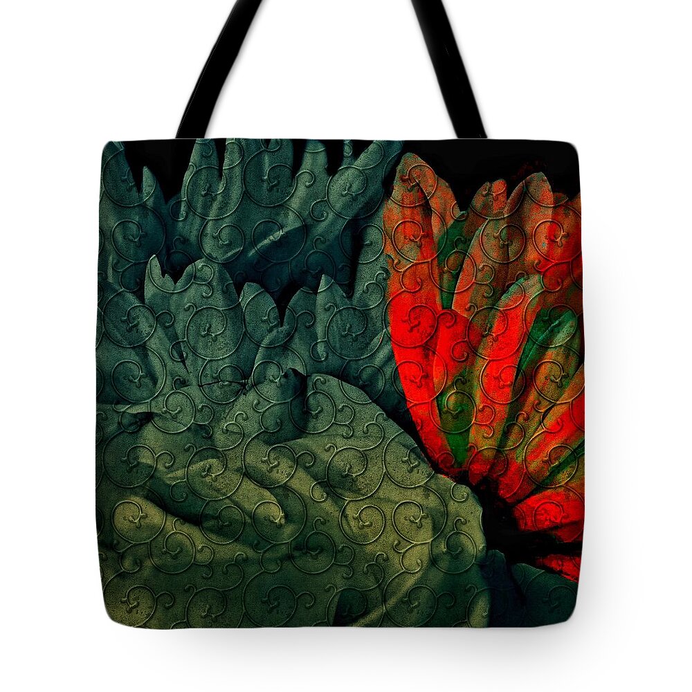 Abstract Tote Bag featuring the mixed media Red Embossed Flower by Bonnie Bruno